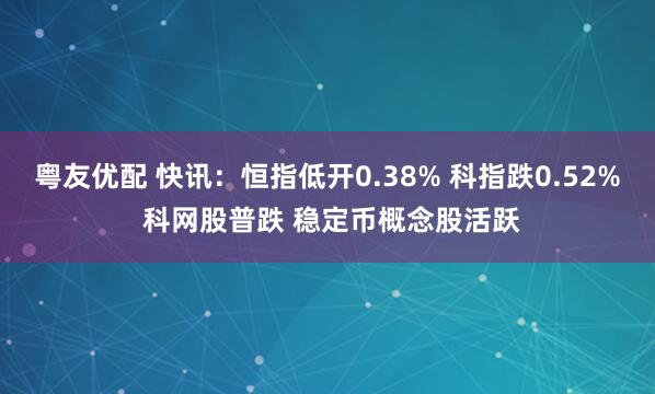 粤友优配 快讯：恒指低开0.38% 科指跌0.52% 科网股普跌 稳定币概念股活跃
